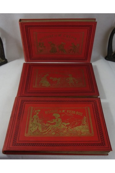 TOPFFER. 3 cartonnages illustrés - Histoire de Mr VIEUX-BOIS + CREPIN + JABOT - RARE