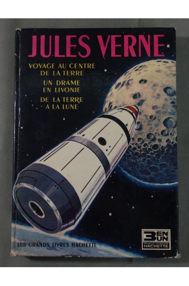 Jules VERNE - 3 en un Hachette, illustré - Voyage au Centre Terre, Livonie, Lune