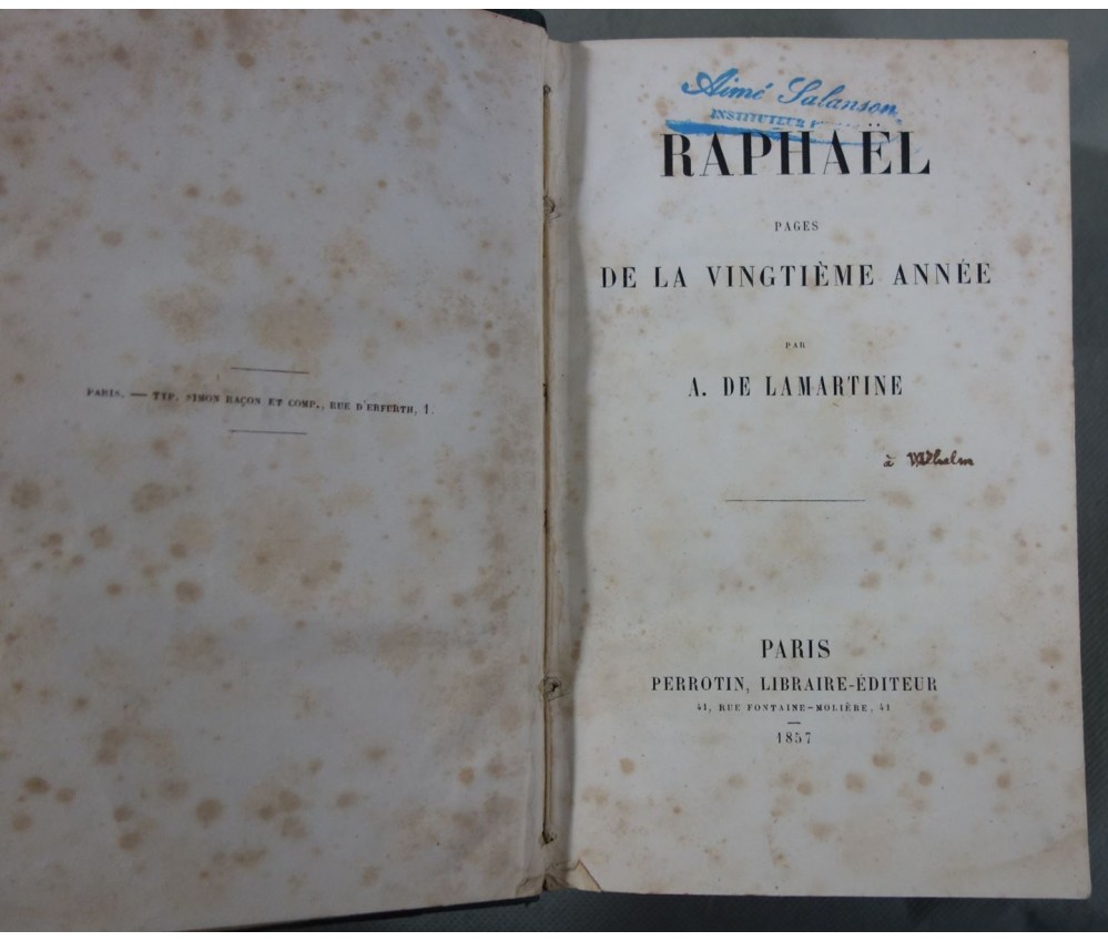 3 romans reliés en 1 volume. LAMARTINE, Raphael, 1857