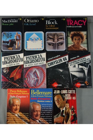 Lot 11 romans policiers - Carré Noir, Tracy, Block - HIGHSMITH - Sanguine, Morgieve, COTTE