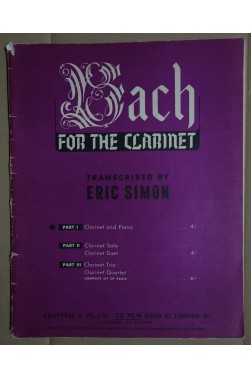 Bach For The Clarinet - Part I - Clarinet and Piano - Eric Simon - Ed. Chappell -
