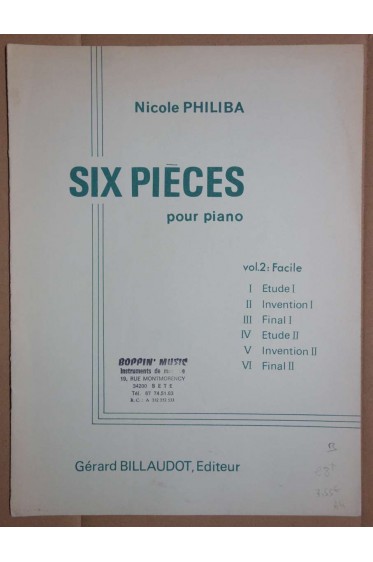 PHILIBA - SIX PIECES POUR PIANO VOL 2, Facile - Ed. Billaudot -