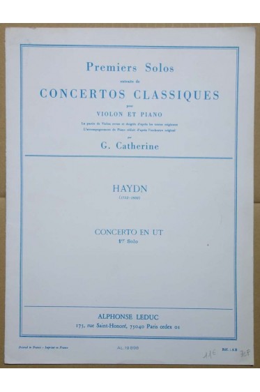 Premiers solos, concertos classiques pour Violon et Piano - Haydn concerto en Ut - G. Catherine -