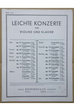 Leichte Konzerte Für Violine Und Klavier Köln Bosworth & Co. London Op. 24