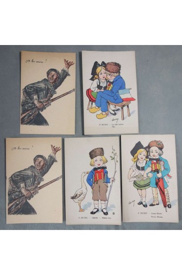 Lot 3 CPA de P. DUTEC. L'Alsacien - La belle histoire - Jeunes mariés. Carte Postale, Alsace