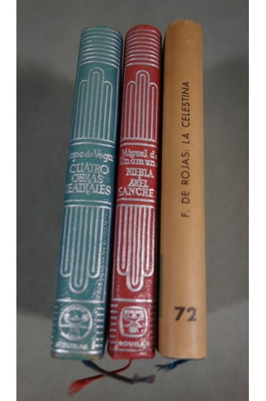 3 livres de chevet in-16 - reliures Aguilar - en Espagnol - Lope de Vega - Unamuno - Rojas