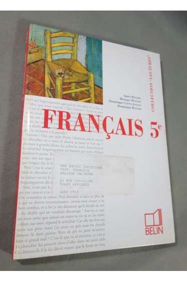 Français, 5ème - Ed. Belin - collection Lectures, 319 p, 1995 - ex. enseignants