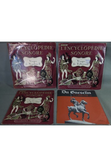 Lot 4 disques vinyles L'encyclopédie sonore Napoléon Talleyrand 1848 Du Guesclin