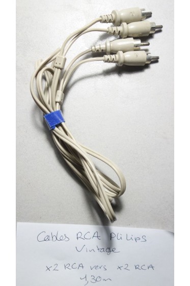 Cables de modulation 2 RCA to 2 RCA - Philips Vintage - 1,30 m - testés - Cinch