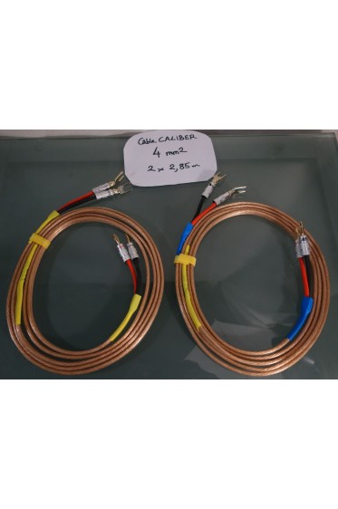 Cables enceintes montés CALIBER 4 mm² 2 x 2,85 m + 4 fiches banane + 4 fourches