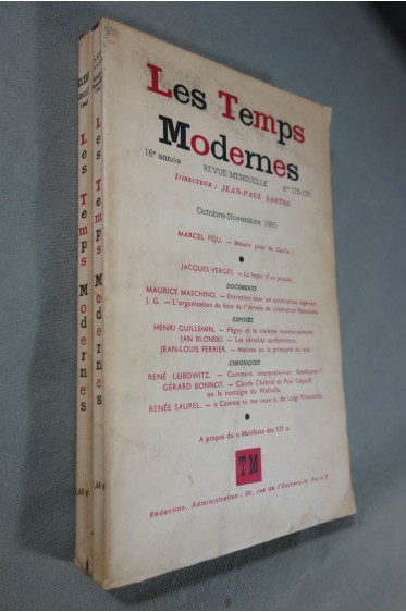 2 vol. Les Temps modernes N° 172 + 175-176 Beauvoir, Goytisolo, Hahn, Miros...