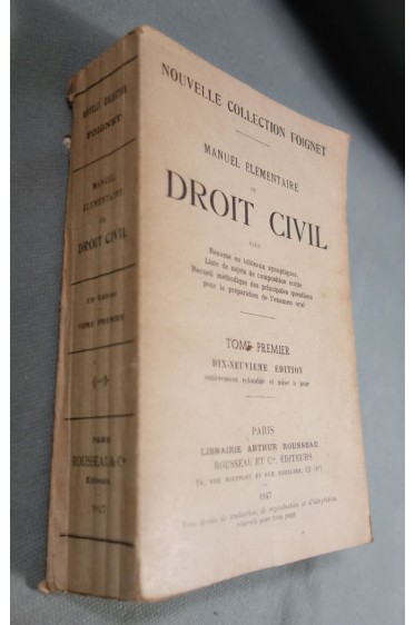Manuel élémentaire de droit civil. tome ier [Broché]