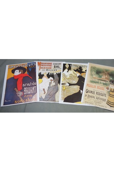 4 Affiches de Toulouse Lautrec - Moulin Rouge - Aristide Bruant - Divan Japonais - Editions Artertre TL 1, 3 et 4 - AF 03