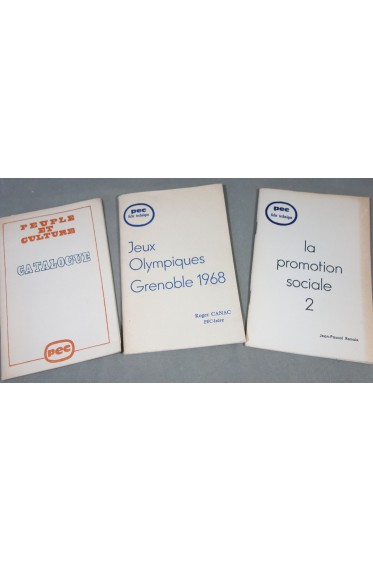 Lot 3 Fiches de lecture PEC Peuple et Culture - Jeux Olympiques Grenoble 1968 + Catalogue + Promotion sociale 2